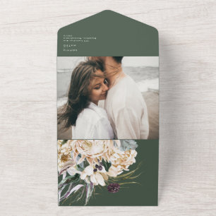 Vit Blommigt Bouquet Grönt Fotoförsegling och sänd