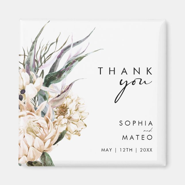 Vit Blommigt | Bröllopsfavoritmagnet Magnet (Framsidan)