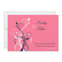 Vit Blommigt Bröllopsinbjudan, Rosa, Vit 