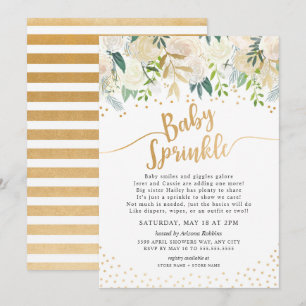 Vit Blommigt Calligraphy Baby Sprinkle-inbjudan Inbjudningar