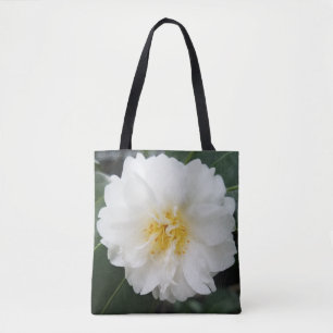 Vit Blommigt Camellia Flower Tote Tygkasse