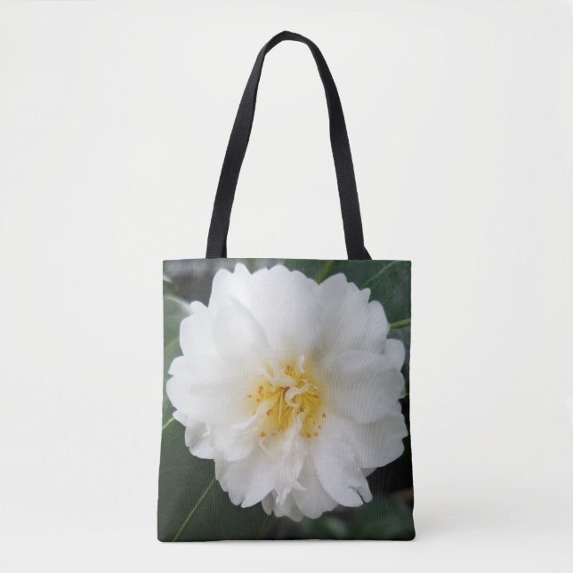 Vit Blommigt Camellia Flower Tote Tygkasse (Framsida)