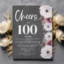 Vit Blommigt-chalkboard Cheers till 100:e födelsed