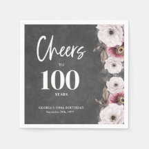 Vit Blommigt-chalkboard Cheers till 100:e födelsed