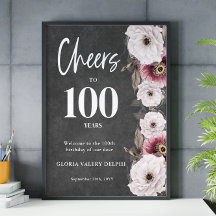 Vit Blommigt Cheers till 100:e födelsedag Välkomna