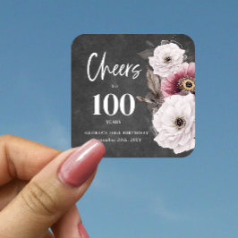 Vit Blommigt Cheers till 100:e födelsedagen Fyrkantigt Klistermärke
