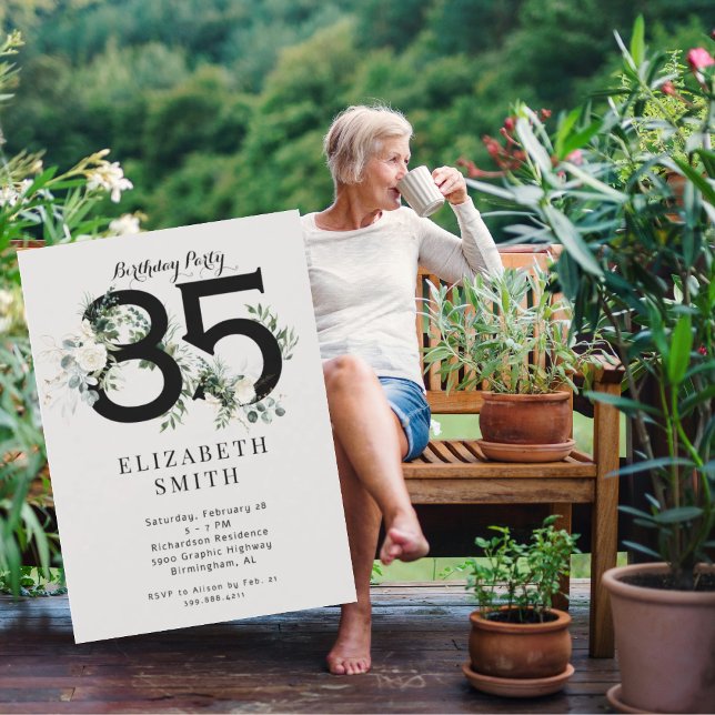 Vit Blommigt Cream 85:e Födelsedagsfesten Inbjudningar (Skapare uppladdad)