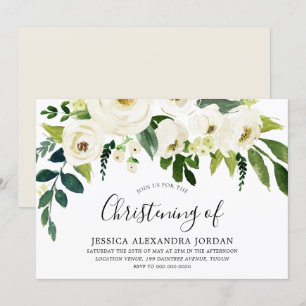 Vit Blommigt Cream Bevackra Christening Baptism Inbjudningar