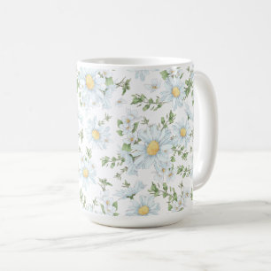 Vit Blommigt Daisy Classic Mugg, 15 oz Kaffemugg