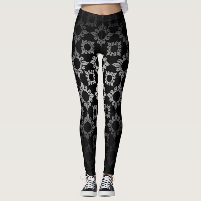 Vit Blommigt Damask Leggings (Framsida)