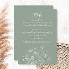 Vit Blommigt-detaljförslutningskort för Sage Grönt Inbjudningar