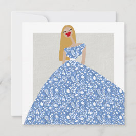 Vit Blommigt Dress Mode Illustration Card Inbjudningar