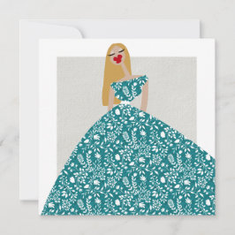 Vit Blommigt Dress Mode Illustration Card Inbjudningar