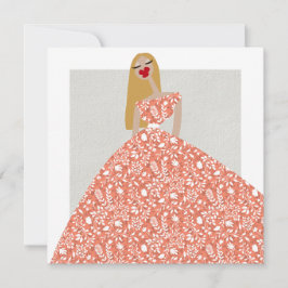 Vit Blommigt Dress Mode Illustration Card Inbjudningar