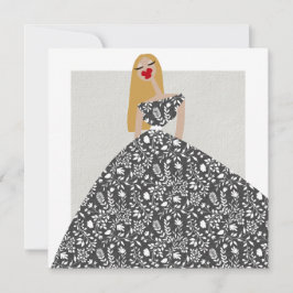 Vit Blommigt Dress Mode Illustration Card Inbjudningar
