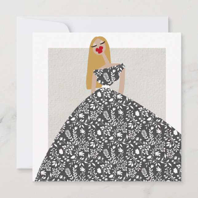 Vit Blommigt Dress Mode Illustration Card Inbjudningar (Framsida)