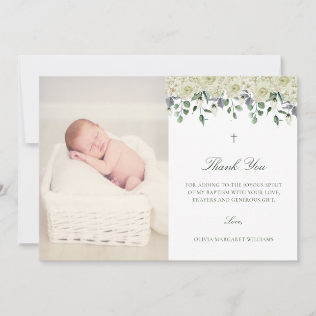 Vit Blommigt Elegant Fotodobaptism Tack (Framsida)