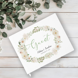 Vit Blommigt Elegant Romantic Bröllop Guest Bok