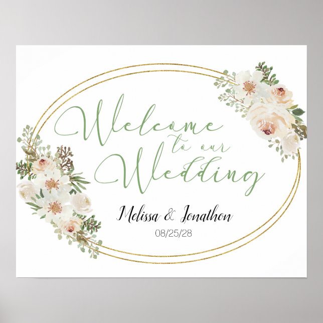 Vit Blommigt Elegant Romantic Bröllop Poster (Framsidan)