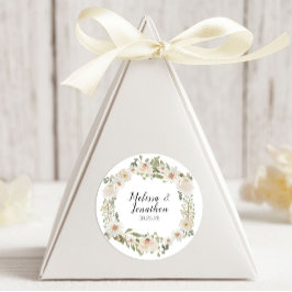 Vit Blommigt Elegant Romantic Bröllop Runt Klistermärke