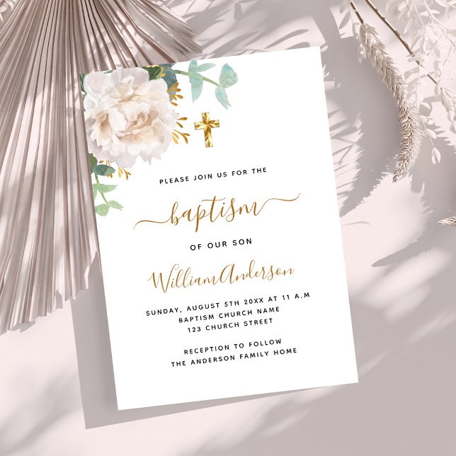 Vit blommigt eucalyptus grenery kor baptism inbjudningar (Skapare uppladdad)