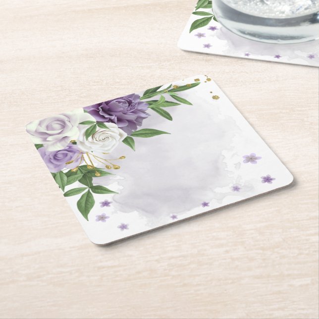 Vit blommigt för lila-förbättring underlägg papper kvadrat (Vinklad)