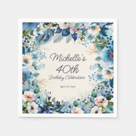 Vit Blommigt för marinblått dammsugare 40:e födels Pappersservett