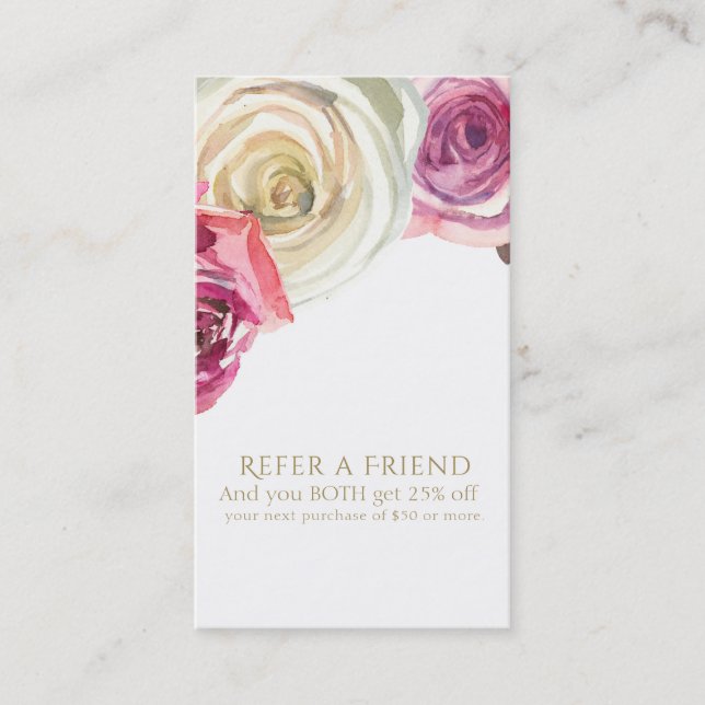 Vit Blommigt för vattenfärg Ro Rosa Se en vän Rabattkort (Framsida)