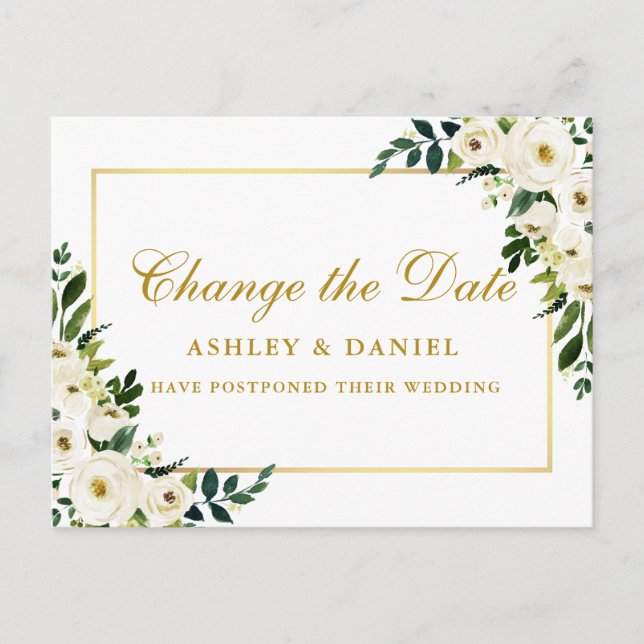 Vit Blommigt för vattenfärgsvit Grönt Ändra datum  Vykort (Framsida)