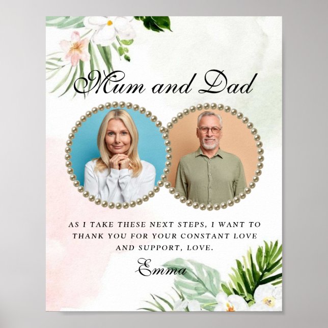 Vit Blommigt Föräldrar till Bride Gift Poster (Framsidan)