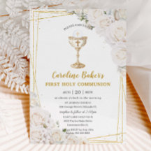 Vit Blommigt Första Heligan Kommuniunion Guld Chal