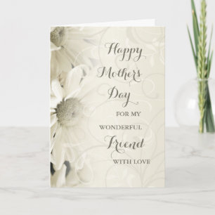 Vit Blommigt Friend Lycklig Mors dag Card Kort