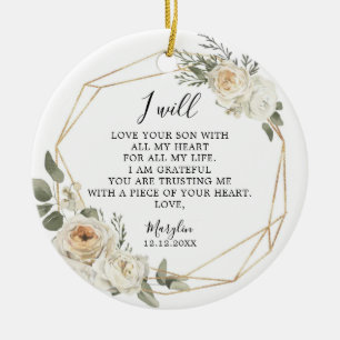 Vit Blommigt Geometric Mor i Groom Gift Ce Julgransprydnad Keramik