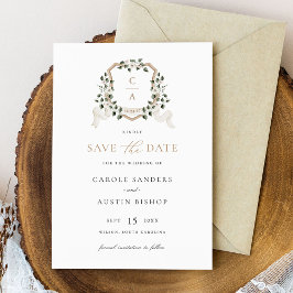 Vit Blommigt Greenery Ivy Vapensköld Bröllop Spara Inbjudningar