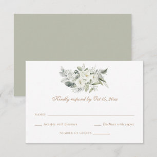 Vit Blommigt - Greenery Sage Bröllop OSA Card Inbjudningar