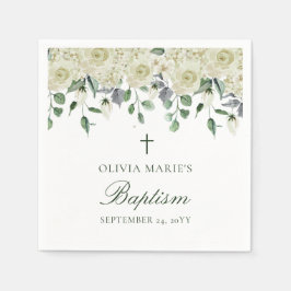 Vit Blommigt Greenery Simple Modern Baptism Pappersservett