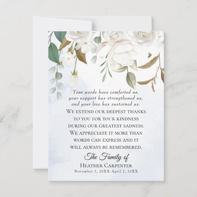 Vit Blommigt Greenery Sympathy Tackkort Card Tack Kort (Framsida)
