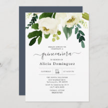 Vit Blommigt & Greenery Watercolor Quinceañera