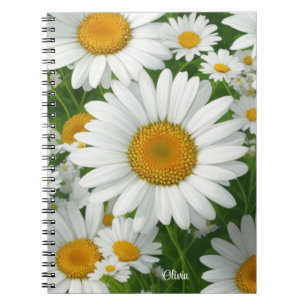 Vit blommigt grön i sötad daisy mönster anteckningsbok