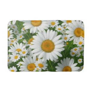 Vit blommigt grön i sötad daisy mönster badrumsmatta