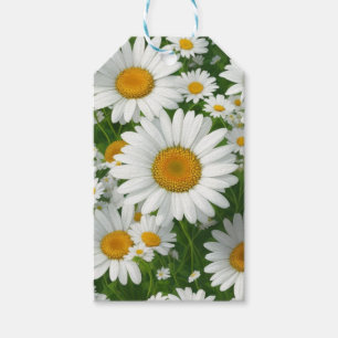 Vit blommigt grön i sötad daisy mönster presentetikett