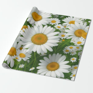 Vit blommigt grön i sötad daisy mönster presentpapper