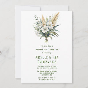 Vit Blommigt Grönt Målad Bridesmaids Luncheon Inbjudningar