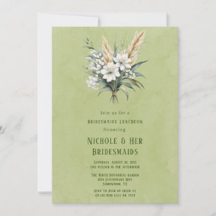Vit Blommigt Grönt Målad Bridesmaids Luncheon Inbjudningar