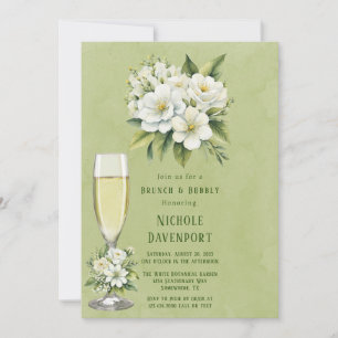 Vit Blommigt Grönt Målad Brunch & Bubly Inbjudningar