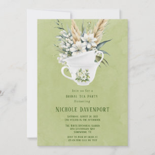 Vit Blommigt Grönt Målad Möhippa Tea Party Inbjudningar