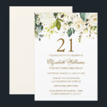 Vit Blommigt Guld Konfetti 21:a födelsedagen Inbjudningar<br><div class="desc">Modernare blommigt på födelsedagsinbjudningar i Little Bayleigh Store!</div>