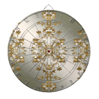 Vit Blommigt Guld Ornate Dartboard Darttavla