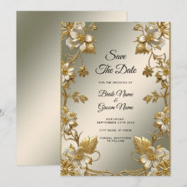 Vit Blommigt Guld Ornate Spara datum Datumet