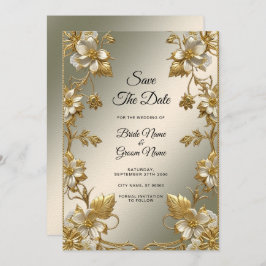 Vit Blommigt Guld Ornate Spara datum Spara Datumet